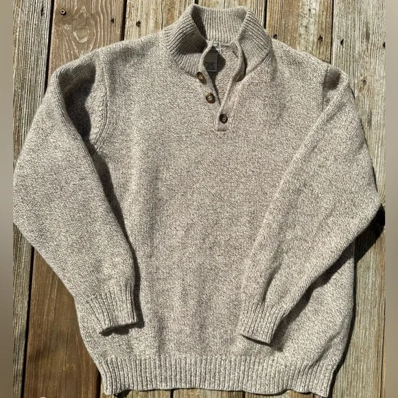 L.L.Bean Men's Classic Ragg Wool Henley Sweater - Picture 1 of 3